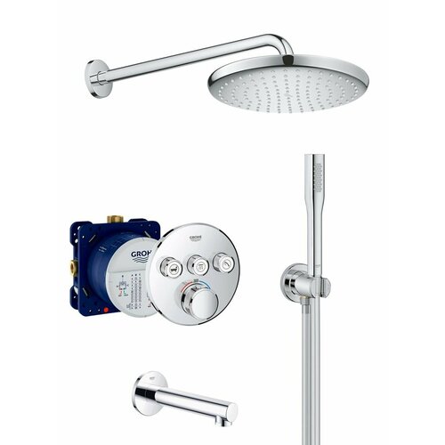 Душевая система с тропическим душем, термостатом и изливом Grohe SmartControl Professional 250 Euphoria Cosmopolitan (29119000), Германия душевая система с квадратным тропическим душем и термостатом grohe smartcontrol professional 250 cube германия 29119000