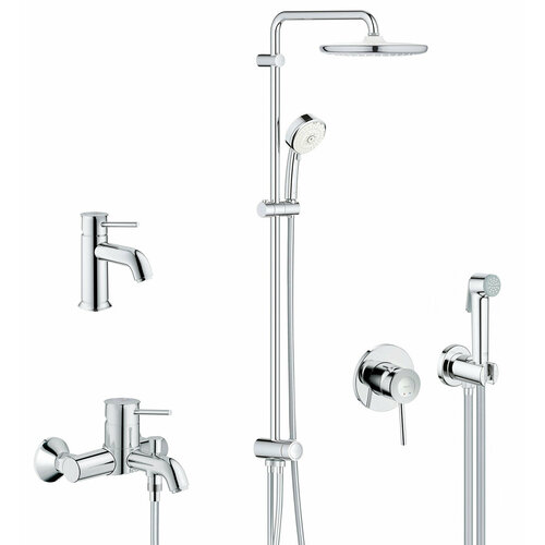 Комплект сантехники для ванной Grohe Bau Classic, душевая система, смеситель, гигиенический душ смеситель для ванны с душем grohe eurostyle cosmopolitan 33637002 с внутренней частью