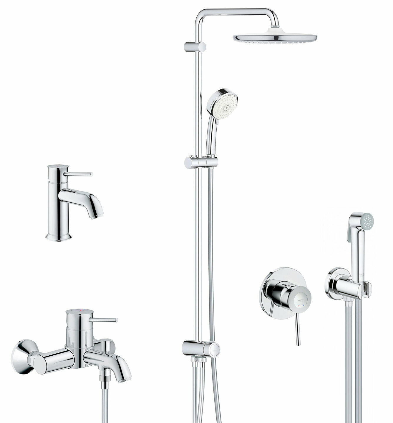 Комплект сантехники для ванной Grohe Bau Classic, душевая система, смеситель, гигиенический душ