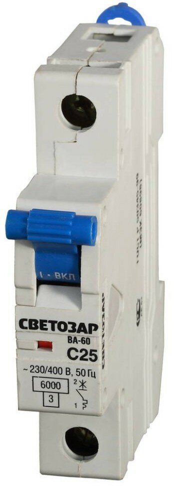 фото Автоматический выключатель СВЕТОЗАР 1P, 25 A, (C), 6 кА, 230 / 400 В (SV-49061-25-C