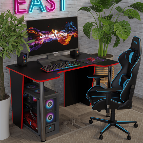 Черный компьютерный стол с красной кромкой от бренда 