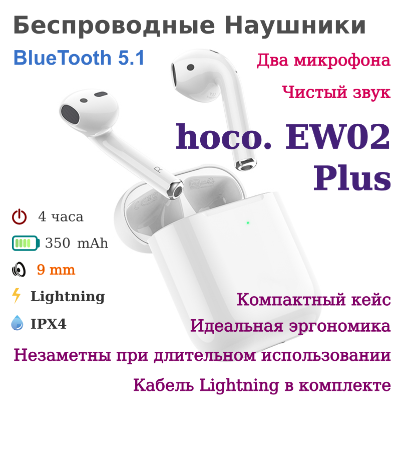 Беспроводные наушники hoco EW02 plus, белые