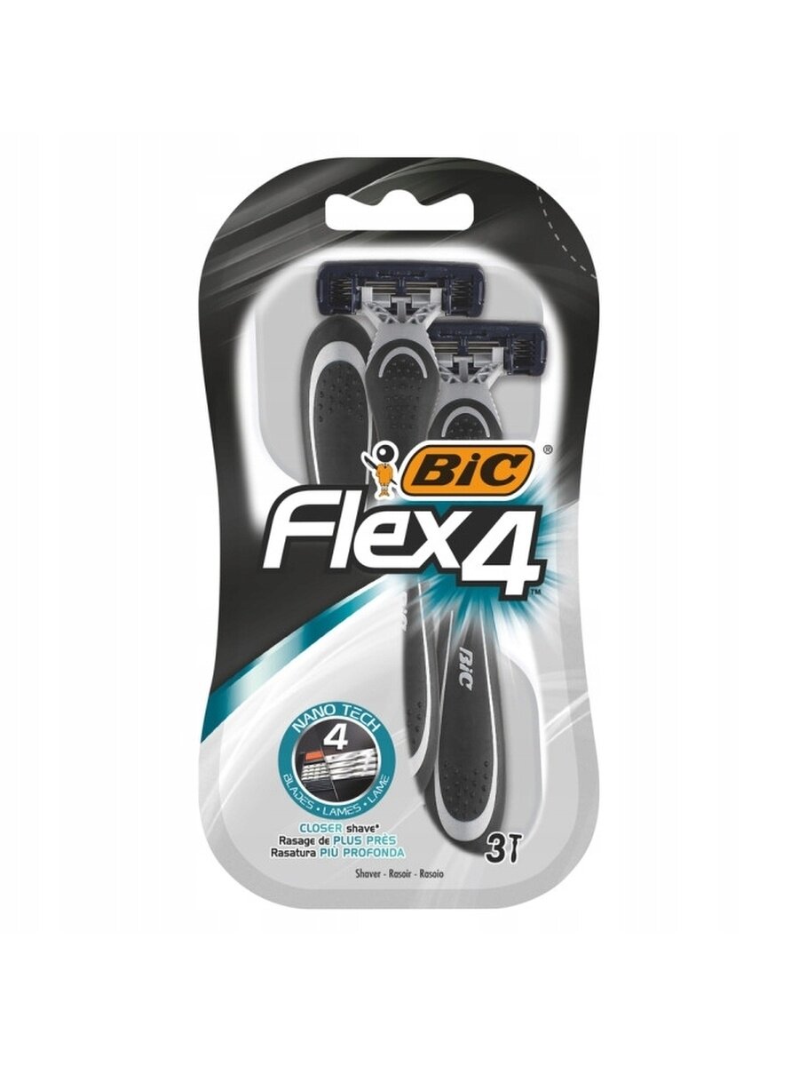 BIC бритва одноразовая 4 лезвия , увлажняющая полоска с алоэ вера BIC FLEX 4 уп 3шт