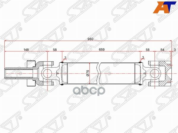 SAT ST-123-0011 Вал карданный перед MITSUBISHI PAJERO V4#W 6G72/MONTERO V4#W 6G72