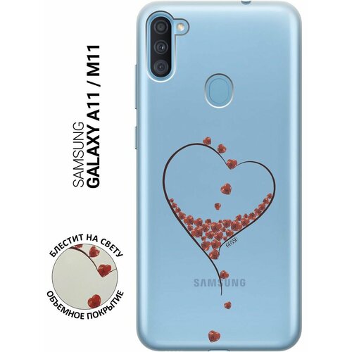 Ультратонкий силиконовый чехол-накладка ClearView 3D для Galaxy A11, M11 с принтом Little hearts ультратонкий силиконовый чехол накладка clearview 3d для samsung galaxy a11 m11 с принтом сurly flowers