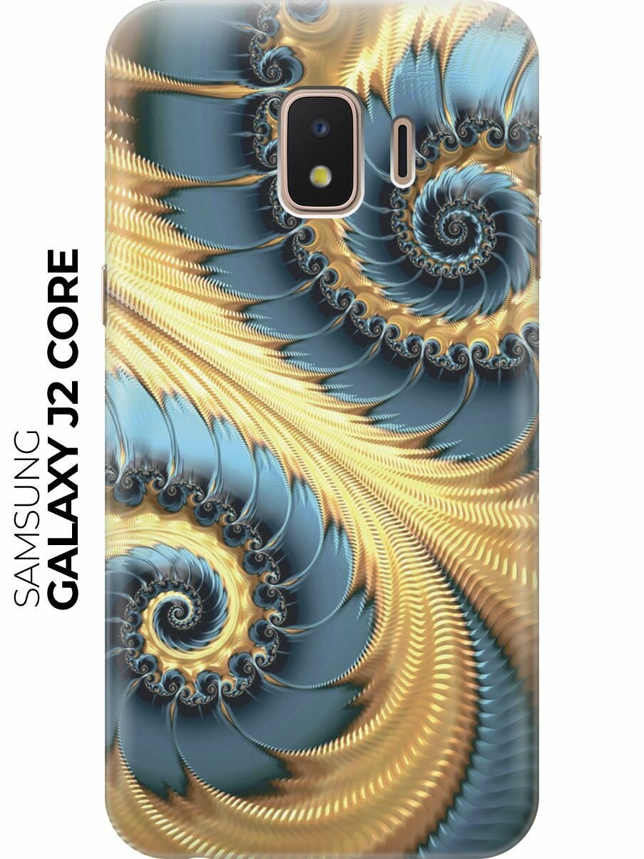Силиконовый чехол Сине-золотые узоры на Samsung Galaxy J2 Core / Самсунг Джей 2 Кор