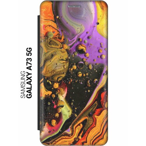 чехол книжка на samsung galaxy a73 5g самсунг а73 5г c принтом разноцветные карандаши черный Чехол-книжка на Samsung Galaxy A73 5G, Самсунг А73 5Г c принтом Разноцветные капли черный