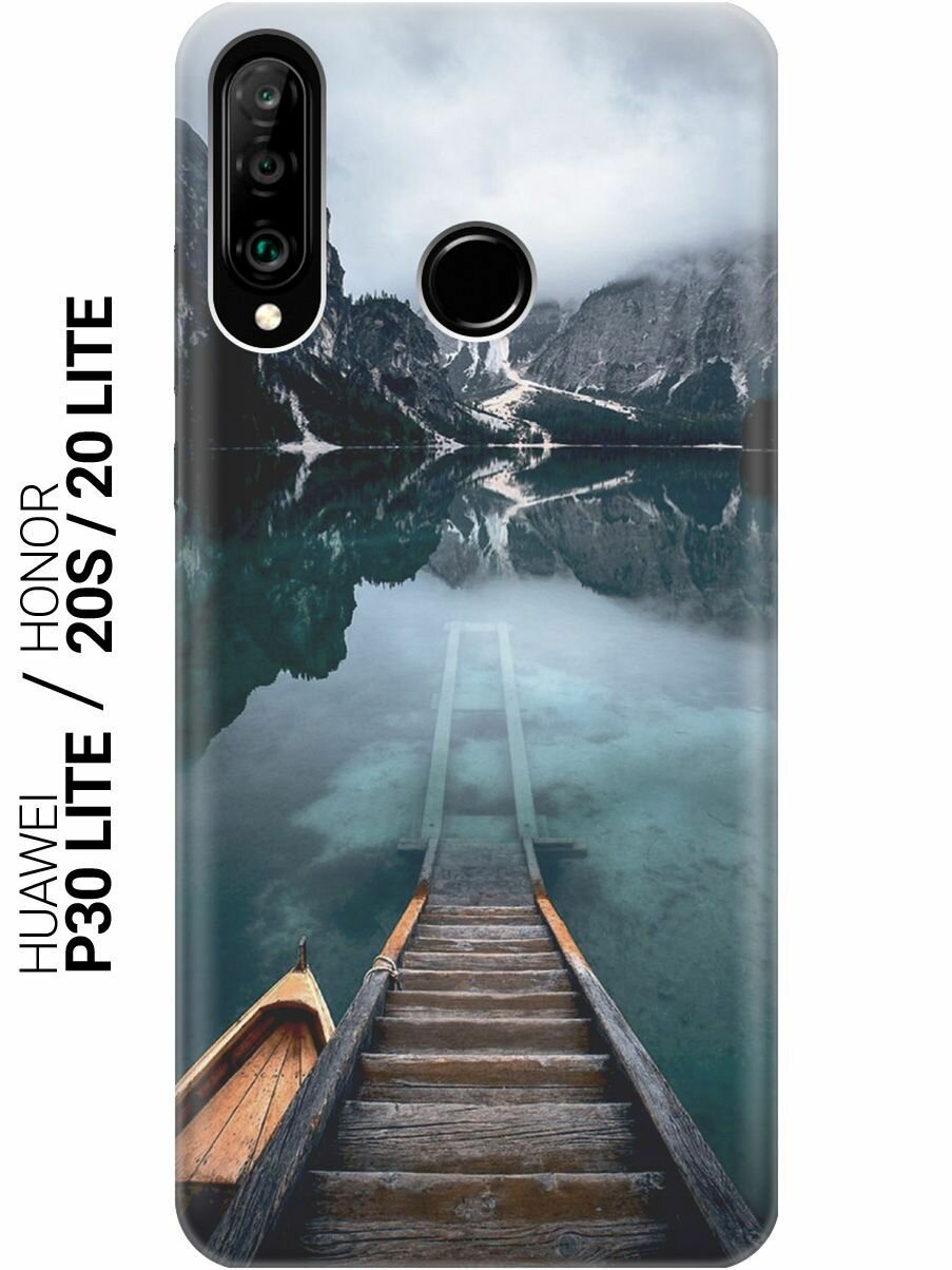 Силиконовый чехол на Honor 20 Lite / 20s / Huawei P30 Lite / Хуавей П30 Лайт / Хонор 20 Лайт / 20s с принтом "Горы, озеро, облака"