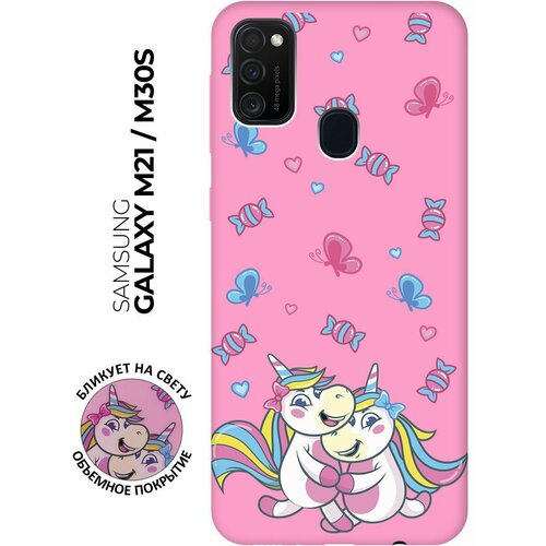 Матовый чехол Unicorns and Candies для Samsung Galaxy M21 / M30s / Самсунг М21 с 3D эффектом розовый матовый чехол unicorns and candies для samsung galaxy s23 самсунг с23 с 3d эффектом розовый