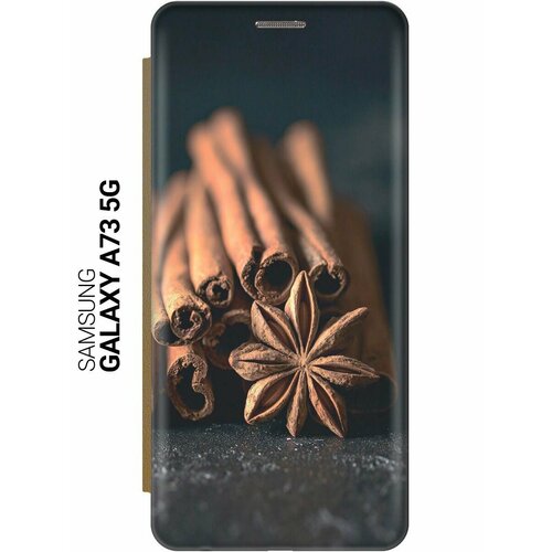 Чехол-книжка на Samsung Galaxy A73 5G, Самсунг А73 5Г c принтом Корица золотистый чехол книжка на samsung galaxy a73 5g самсунг а73 5г c принтом синяя калла золотистый