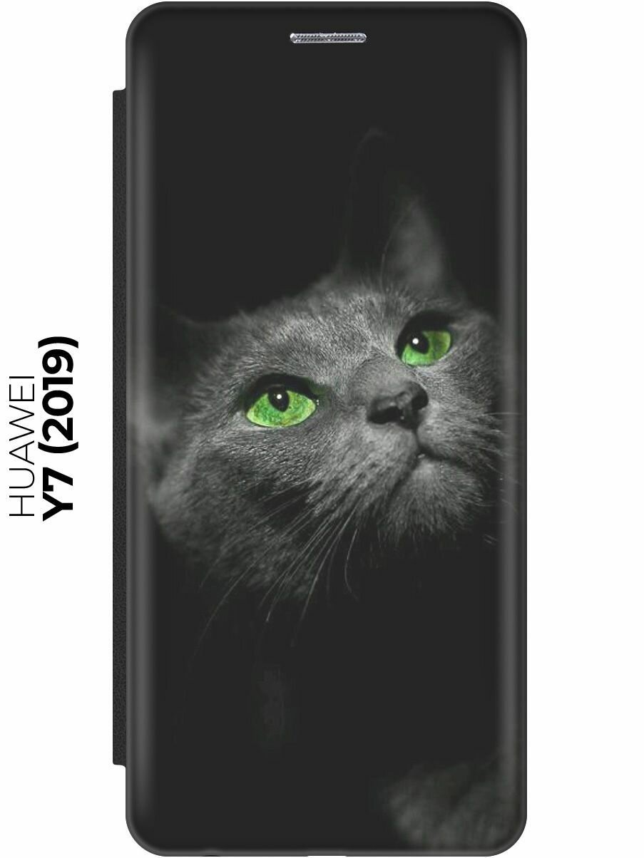 Чехол-книжка Зеленоглазая кошка на Huawei Y7 (2019) / Хуавей У7 2019 черный