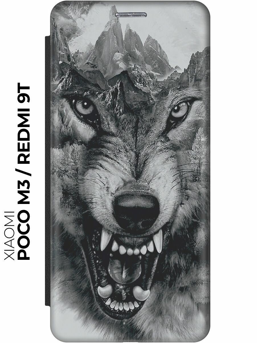 Чехол-книжка Волк в горах на Xiaomi Redmi 9T / Poco M3 / Сяоми Поко М3 / Сяоми Редми 9Т черный