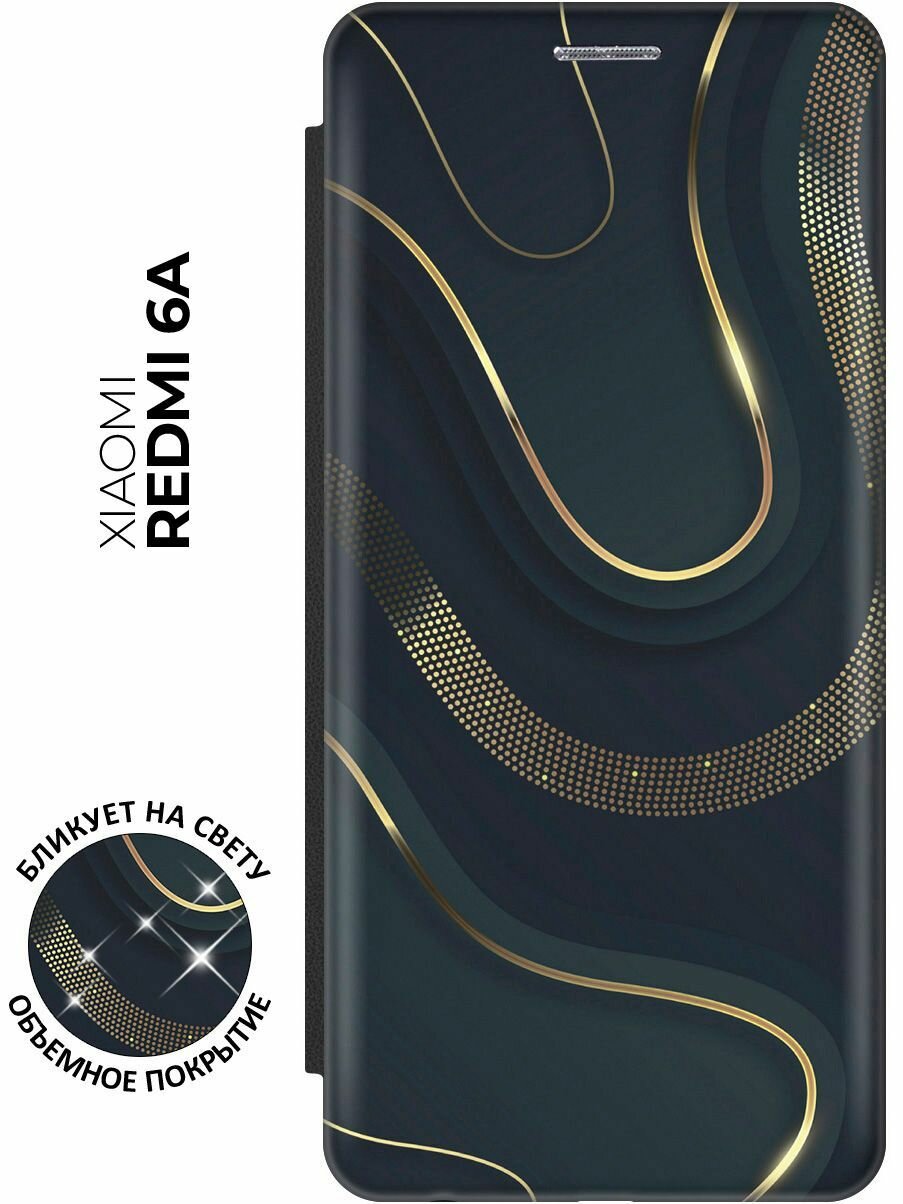 Чехол-книжка Золотистые акценты на Xiaomi Redmi 6A / Сяоми Редми 6А с эффектом блика черный