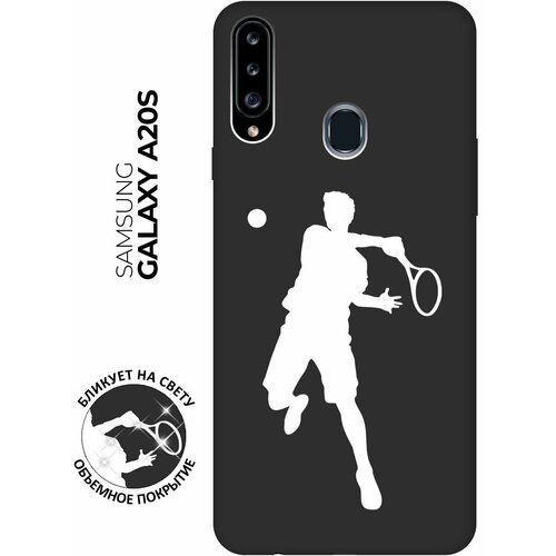 Матовый чехол Tennis W для Samsung Galaxy A20s / Самсунг А20с с 3D эффектом черный матовый чехол volleyball w для samsung galaxy a20s самсунг а20с с 3d эффектом черный