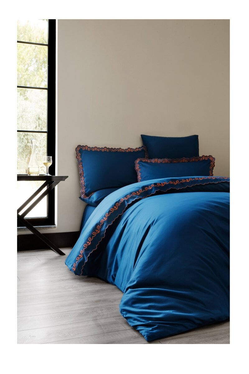 Комплект постельного белья Soft cotton MONDRIAN синий (Евро) - фотография № 1