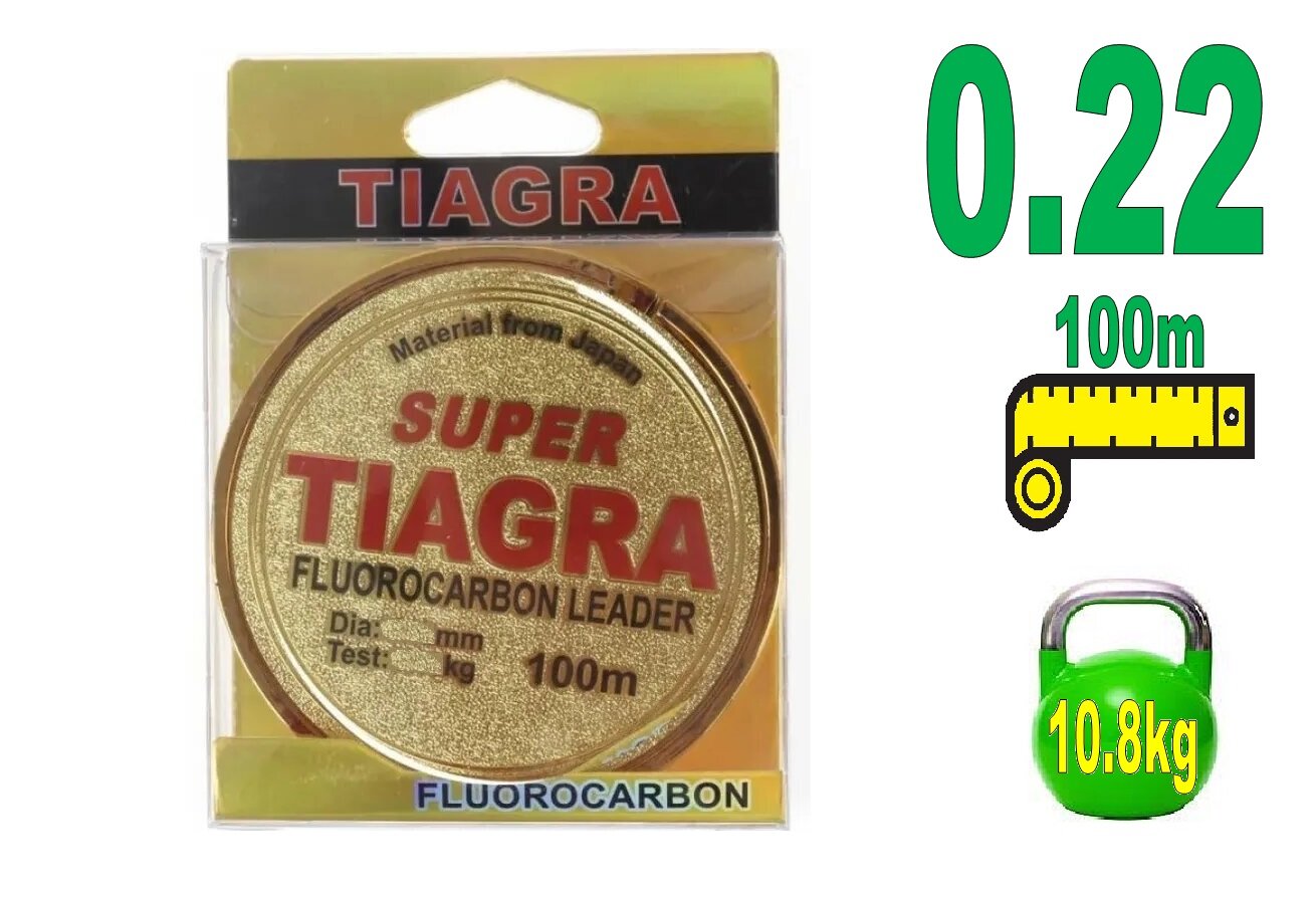 Флюорокарбоновая леска для рыбалки Леска TIAGRA Fluorocarbon 100м / 10.8 кг