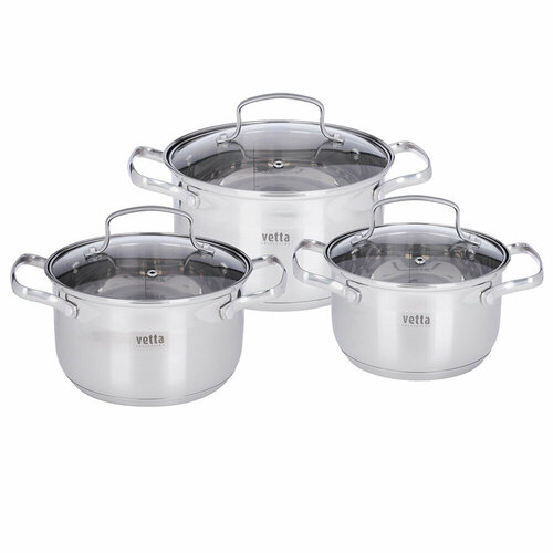 Набор кастрюль VETTA Берн 6 предметов со стеклянной крышкой индукция 4366₽