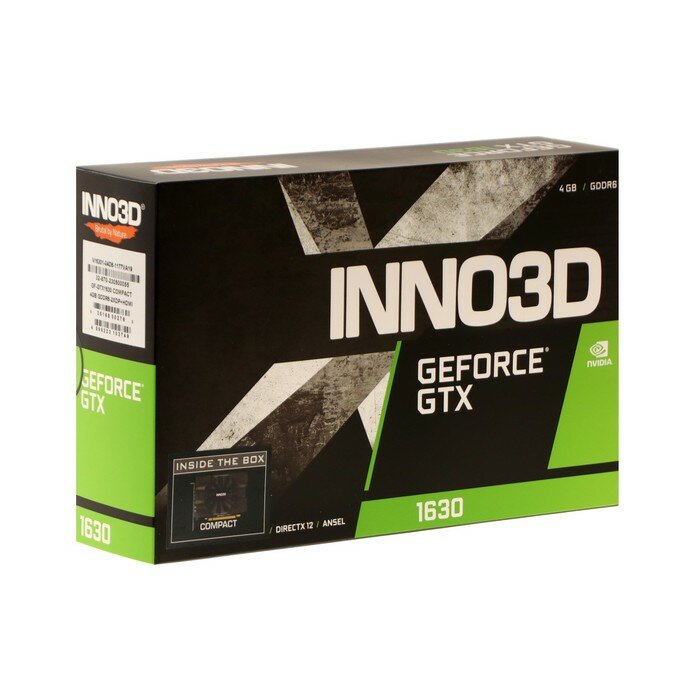 Видеокарта Inno3D GeForce GTX1630 COMPACT 4G GDDR6 64bit HDMI 2xDP N16301-04D6-1177VA19