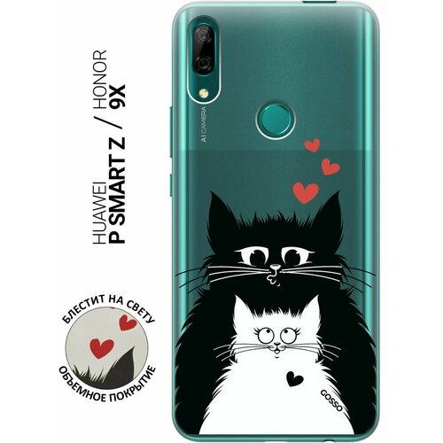 Ультратонкий силиконовый чехол-накладка Transparent для Huawei P Smart Z, Honor 9X с 3D принтом Cats in Love ультратонкий силиконовый чехол накладка transparent для huawei p smart 2019 honor 10 lite с 3d принтом cats in love