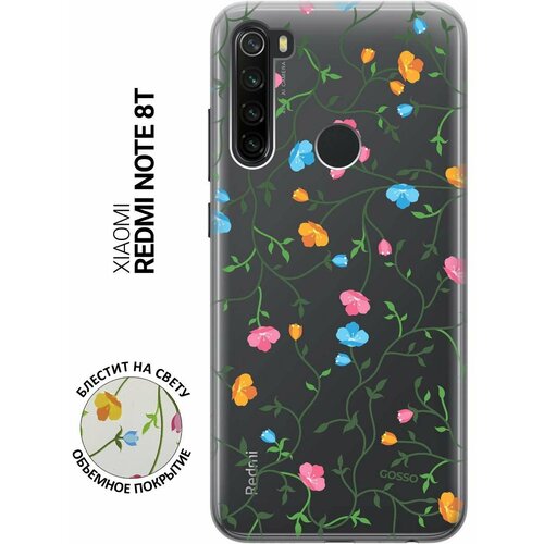 Ультратонкий силиконовый чехол-накладка ClearView 3D для Xiaomi Redmi Note 8T с принтом Сurly Flowers ультратонкий силиконовый чехол накладка clearview 3d для xiaomi redmi note 8t с принтом flowers