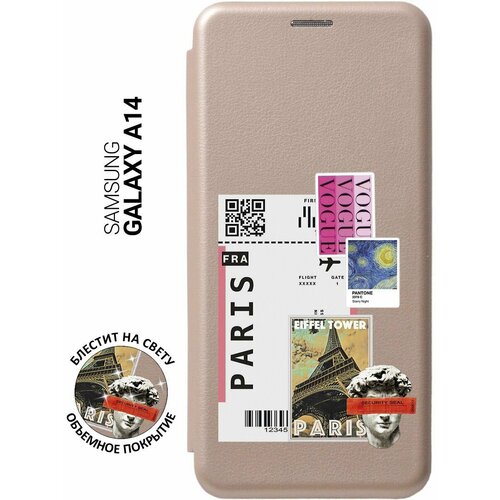 Чехол-книжка на Samsung Galaxy A14, Самсунг А14 с 3D принтом Paris Stickers золотой чехол книжка на samsung galaxy a14 самсунг а14 с 3d принтом yuri gagarin stickers черный