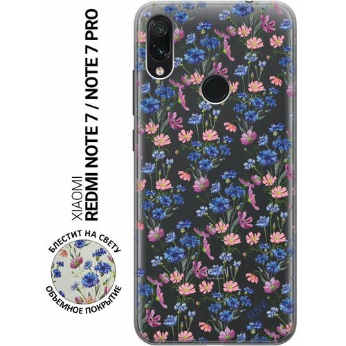 Ультратонкий силиконовый чехол-накладка Transparent для Xiaomi Redmi Note 7, Note 7 Pro с 3D принтом Lovely Cornflowers ультратонкий силиконовый чехол накладка transparent для xiaomi redmi note 7 note 7 pro с 3d принтом patriotic spirit