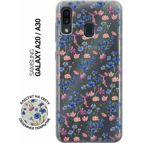 ультратонкий силиконовый чехол накладка transparent для samsung galaxy a20 a30 с 3d принтом lovely cornflowers Ультратонкий силиконовый чехол-накладка Transparent для Samsung Galaxy A20, A30 с 3D принтом Lovely Cornflowers