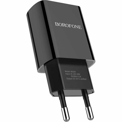 Borofone Сетевое ЗУ BA20A, 1хUSB-А, 2.1А, черный 23752-BA20ABK сетевое зу borofone ba20a 1хusb а кабель am type c 1 м черный