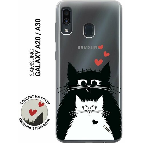 ультратонкий силиконовый чехол накладка transparent для samsung galaxy j2 core с 3d принтом cats in love Ультратонкий силиконовый чехол-накладка Transparent для Samsung Galaxy A20, A30 с 3D принтом Cats in Love