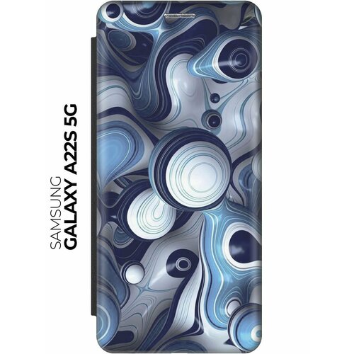 чехол книжка на samsung galaxy a22s 5g самсунг а22с c принтом капли на сиреневом черный Чехол-книжка Бело-синие капли на Samsung Galaxy A22s 5G / Самсунг А22с черный