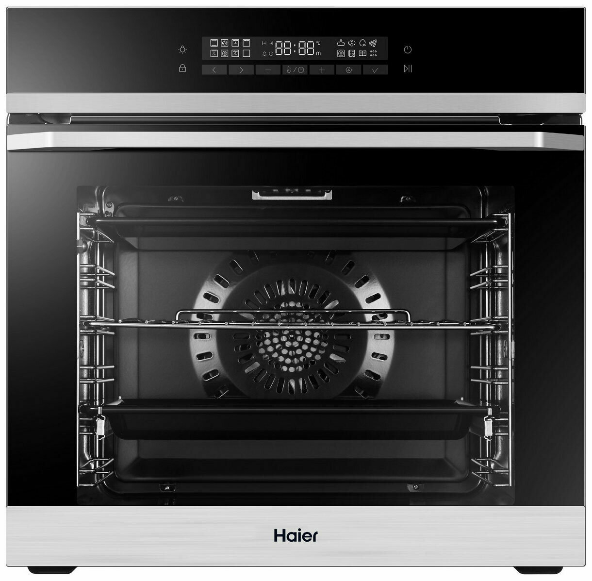 Электрический духовой шкаф Haier HOQ-F5AABX серебристый, 72 л, независимый, до 250 °C, дисплей, гриль, конвекция, класс