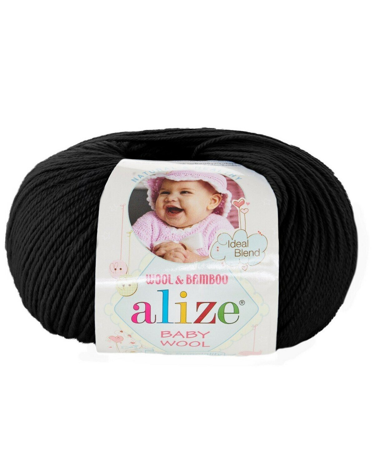 Пряжа Alize baby wool - 3 шт, 60 черный, 175 м/50г, 40% шерсть, 20% бамбук, 40% акрил /Ализе беби вул/