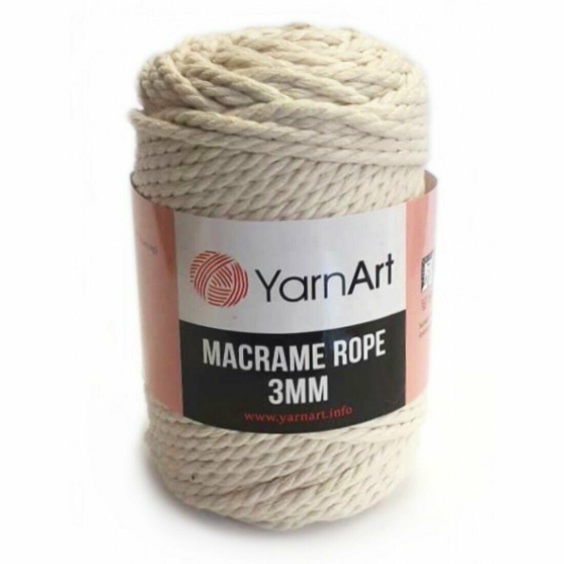 Пряжа YarnArt Macrame Rope 3mm - 1 шт, цвет 752 экрю (Ярнарт Макраме Ропе 3мм) Шнур для вязания, 250г, 63м, 60%хлопок 40%вискоза с полиэстером