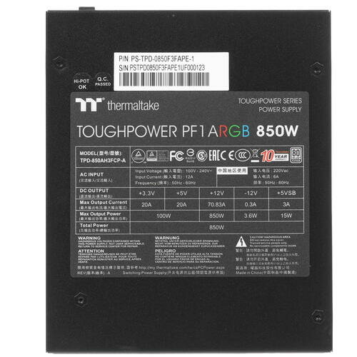 Блок питания Thermaltake Toughpower PF1 ARGB, 850Вт, 140мм, retail [ps-tpd-0850f3fape-1] - фото №19