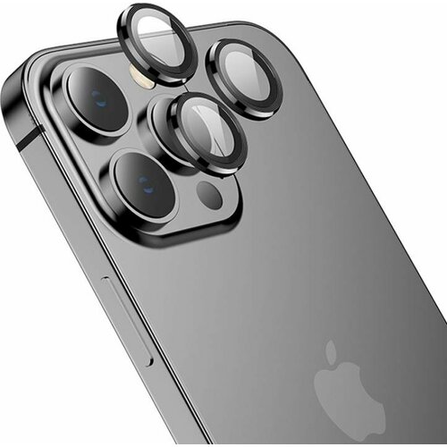 Защитное стекло на камеру для iphone 15 Pro (6.1)/15 Pro Max (6.7) HOCO V13 3D с металлической рамкой темно-серое