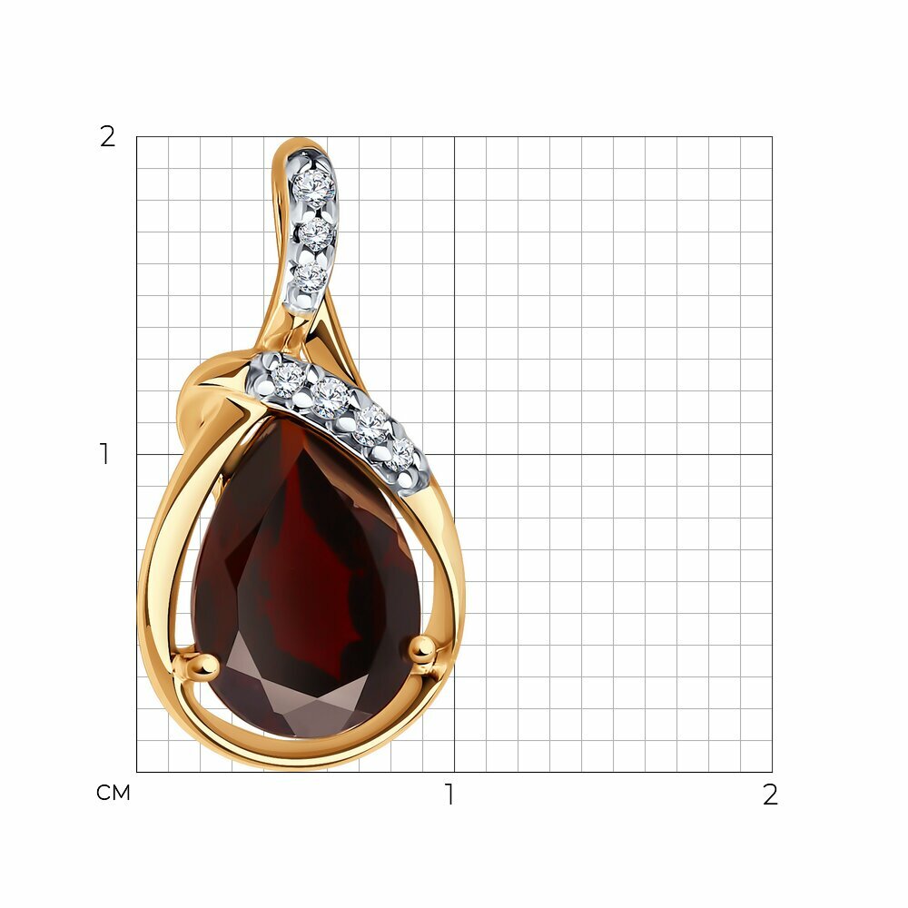 Подвеска Diamant, серебро, 925 проба, золочение, гранат, фианит