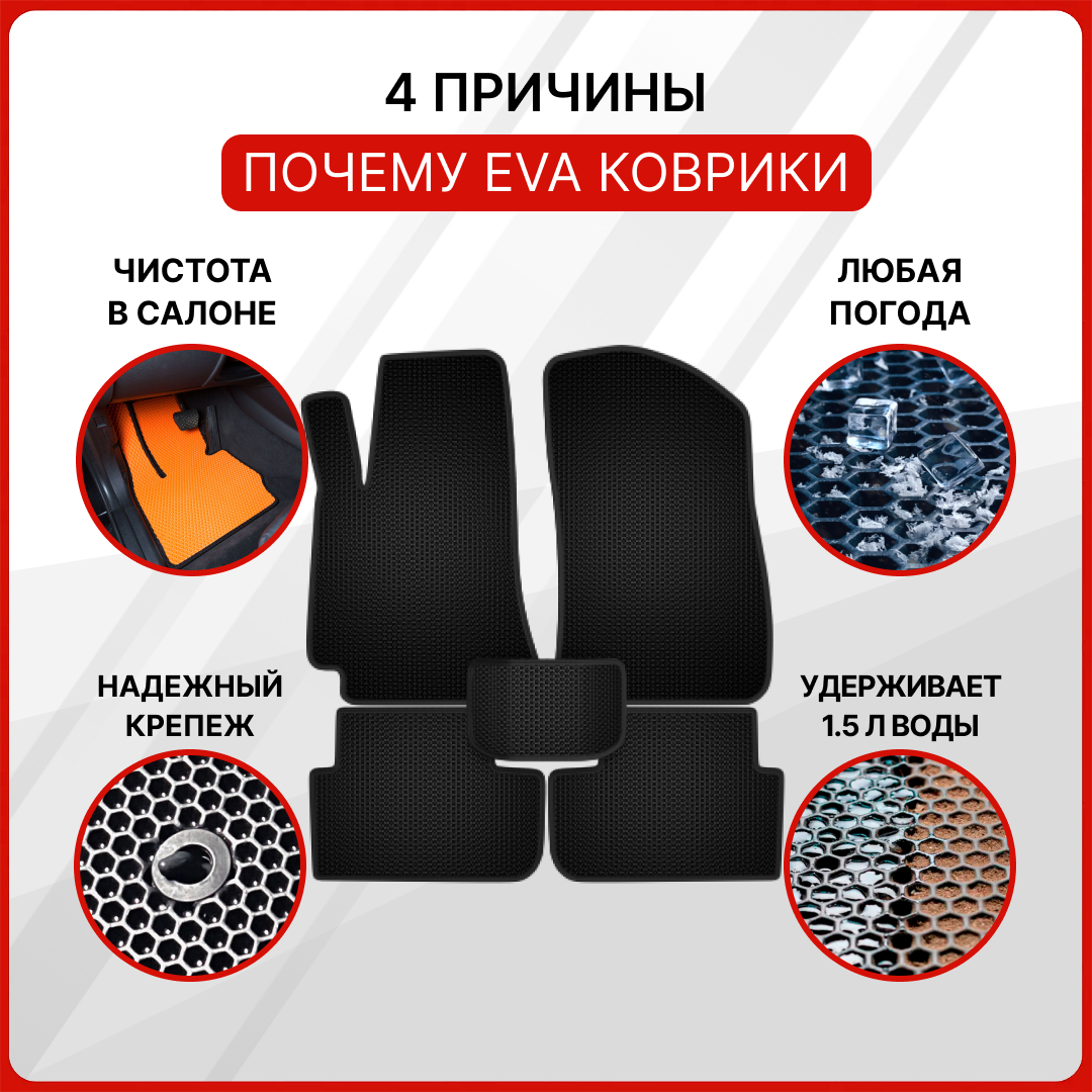 EVA коврики в салон Chevrolet Lanos (2002 - 2009) / Шевроле Ланос / черная сота с черным кантом / eva коврики от DuffCar — фото 1