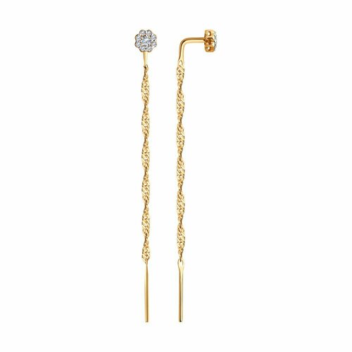 фото Серьги цепочки diamant, красное золото, 585 проба, фианит, размер 64 мм, , золото