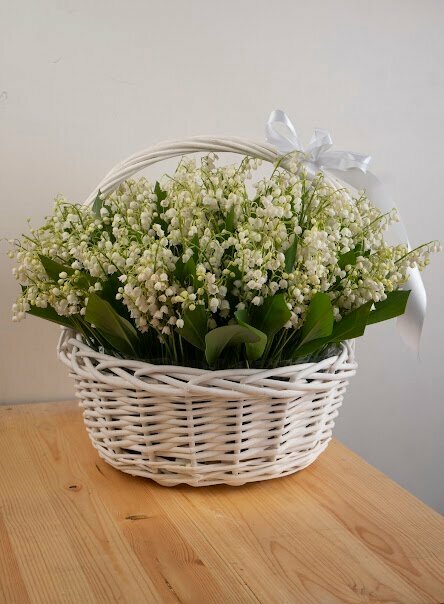 Букет Ландыши белые в корзине 51 шт, красивый букет цветов, шикарный, цветы премиум.