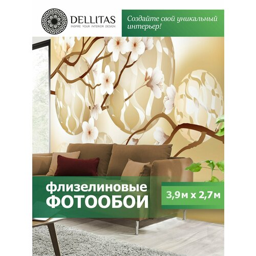 Флизелиновые фотообои Dellitas Золотая Сакура 390*270 см