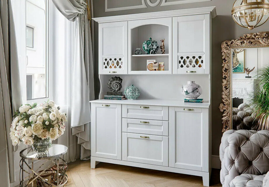 фото Буфет Милано (Белый тестурный) с карнизом