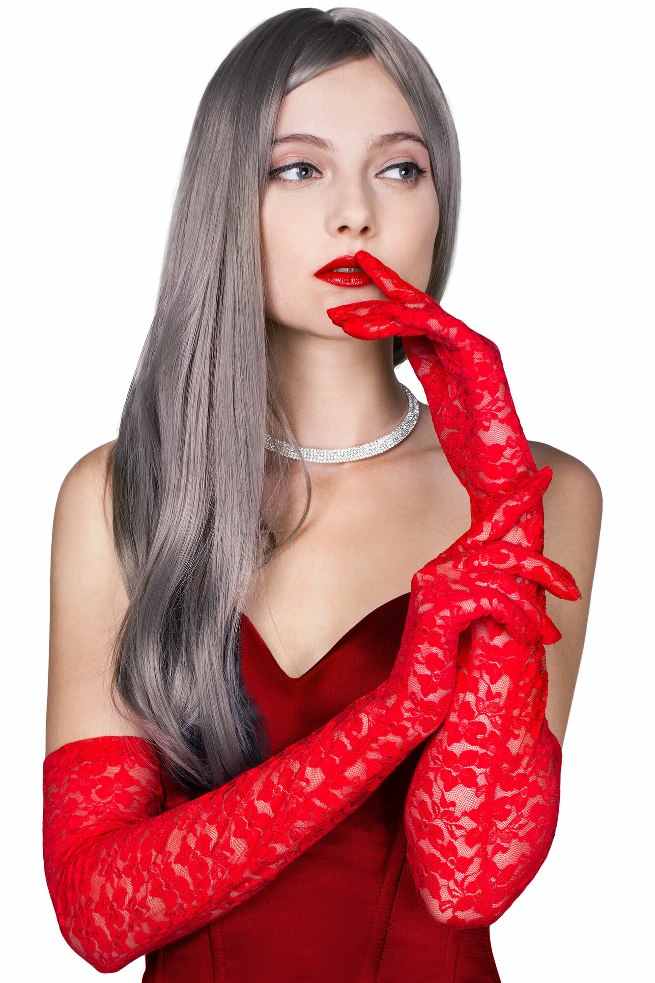 фото Перчатки ажурные кружевные длинные бежевые