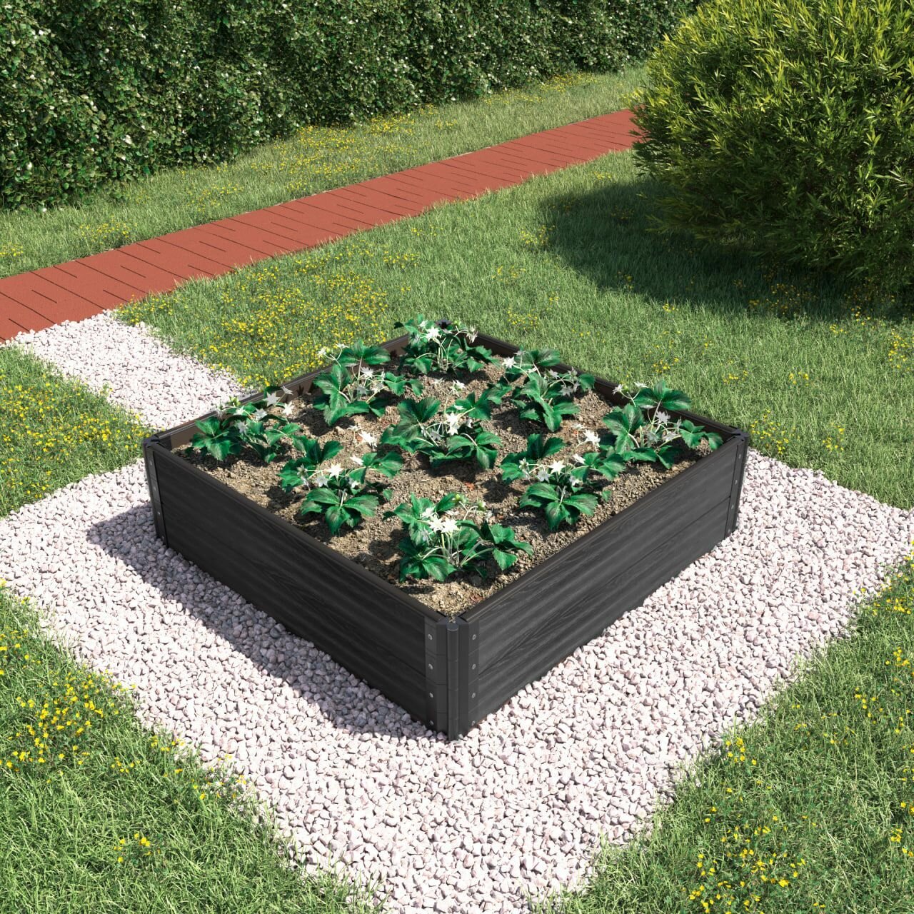 Грядка из ДПК высота 30 см 1 м x 1 м (15+15 см) цвет: графит толщина 30 мм