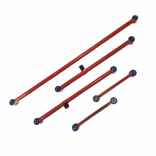 Тяги реактивные красные ВАЗ 2101-2107, Нива, 2123 Шеви (к-кт из 5шт) с синими/желтыми полиуретановыми сайлентблоками