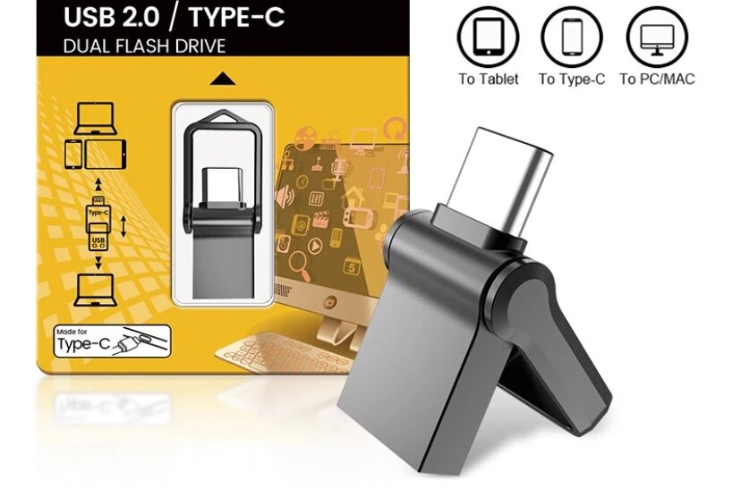 Флеш-накопитель 2-в-1 USB 2,0/Type-C 256 Гб для телефона и ПК