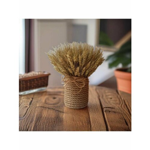 Пшеница в горшке, сухоцветы пшеницы, джутовый горшок, кашпо.