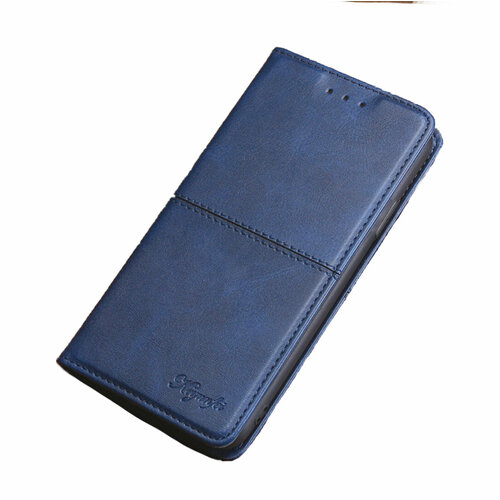 Чехол-книжка MyPads Cuciture Eleganti для Samsung Galaxy A22 4G SM-A225F (2021) из эко-кожи прошитый прострочкой синий с магнитной крышкой