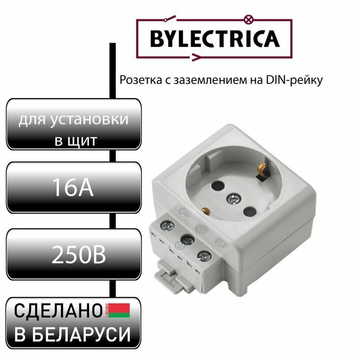 фото Розетка с заземлением на DIN-рейку РР16-9122