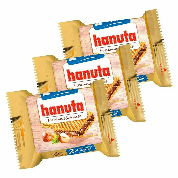 Вафли Ferrero Hanuta с шоколадно-ореховой начинкой (Германия), 44 г (3 шт)