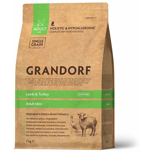 Сухой корм для собак Grandorf гипоаллергенный, Low Grain, ягненок с рисом 1 уп. х 1 шт. х 1 кг (для мелких пород)